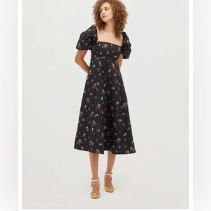 Hill House Home Matilda nap midi dress Black Ikat Floral Taffeta